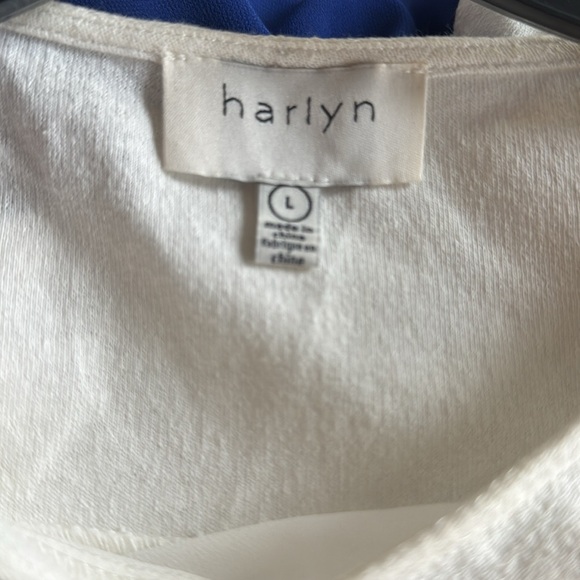 Anthropologie (harlyn) navy/off white sheer crepe and woven block stripe tunic - Picture 6 of 6